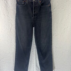 Re/Done 70s Stove Pipe High Rise Straight leg cropped jeans Washed noir